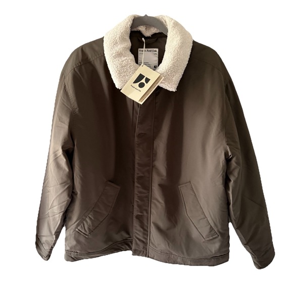 Frank And Oak "The Aviator Jacket" Men's LARGE Brown Removable Sherpa Collar NEW - Picture 1 of 11